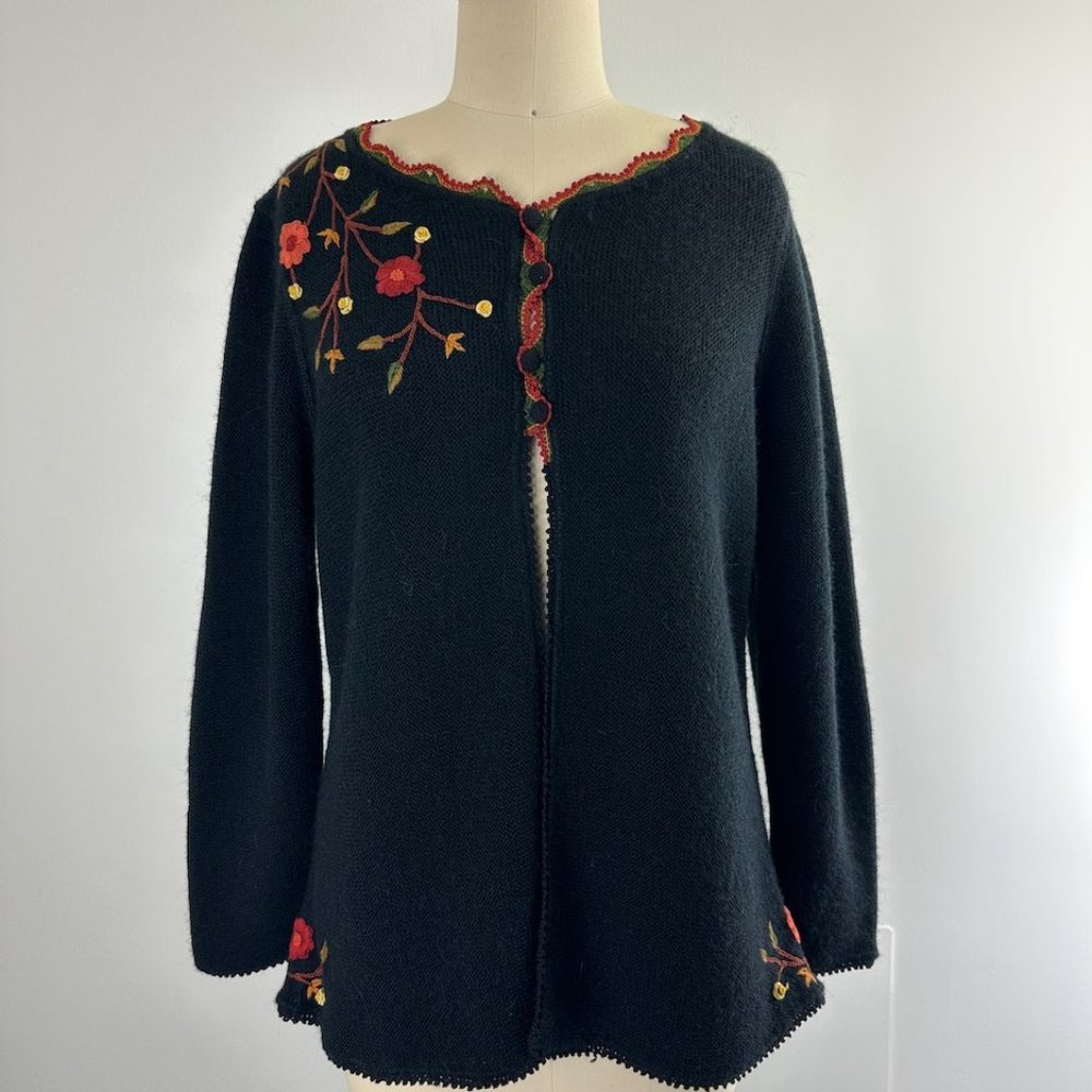 Vintage 80s Peruvian 100% Alpaca Cardigan Sweater Embroidered Boho